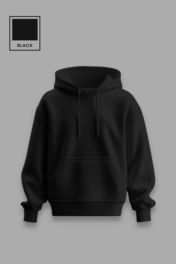 Black Plain Regular Hoodie